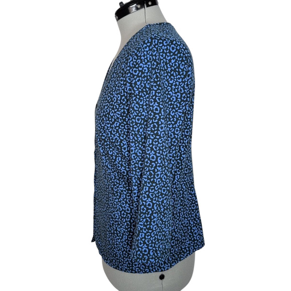 Boden Fleur Jersey Knit Blue Button Front Top with 3/4 Sleeves, women's size 14 - Picture 2 of 8